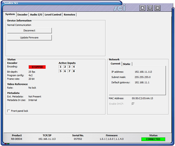 Sci image - RB-DEED8 System Screen