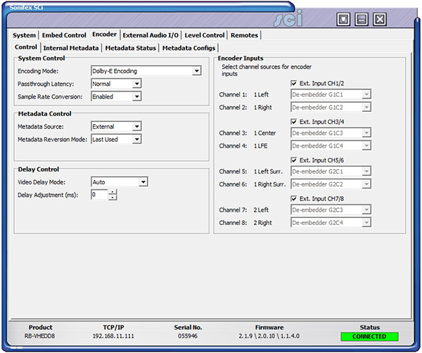 Sci image - RB-VHEDD8 Encoder Control Screen